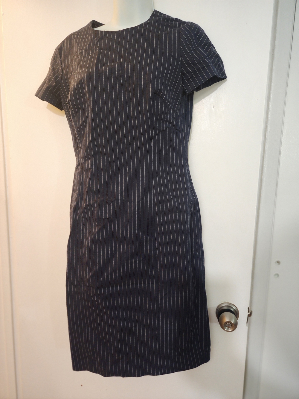 Banana Republic Navy Pinstripe Midi Sheath Dress